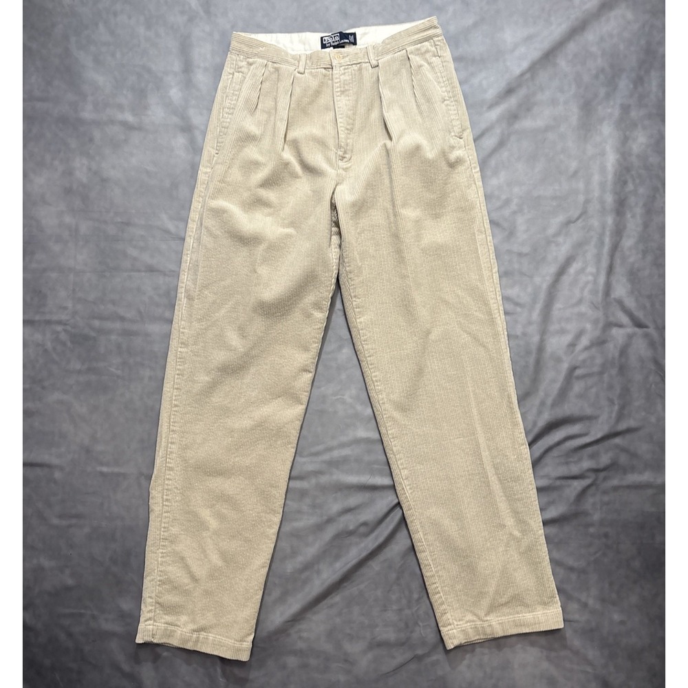 Vintage Polo Ralph Lauren Andrew Corduroy Pants Men 33x34 Beige Pleated Cords RL